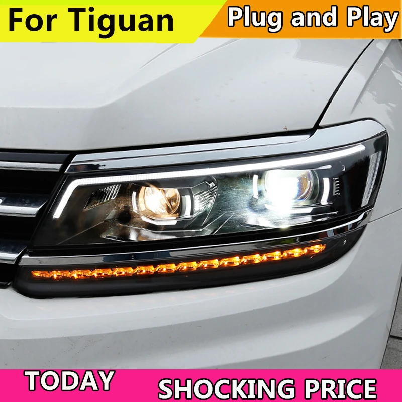 doxa Car Styling For VW Tiguan headlights 2017 For Tiguan head lamp led DRL Bi-Xenon Lens HID KIT headlight Dynamic turn signal