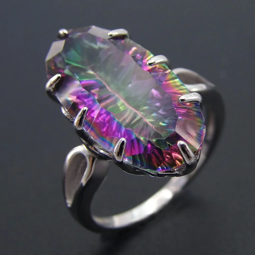 New Rainbow Mystic Topaz Ring 925 Sterling Silver Rings Wedding Jewelry Women Rings Attractive Design Ring Size 5/6/7/8/9/10/11