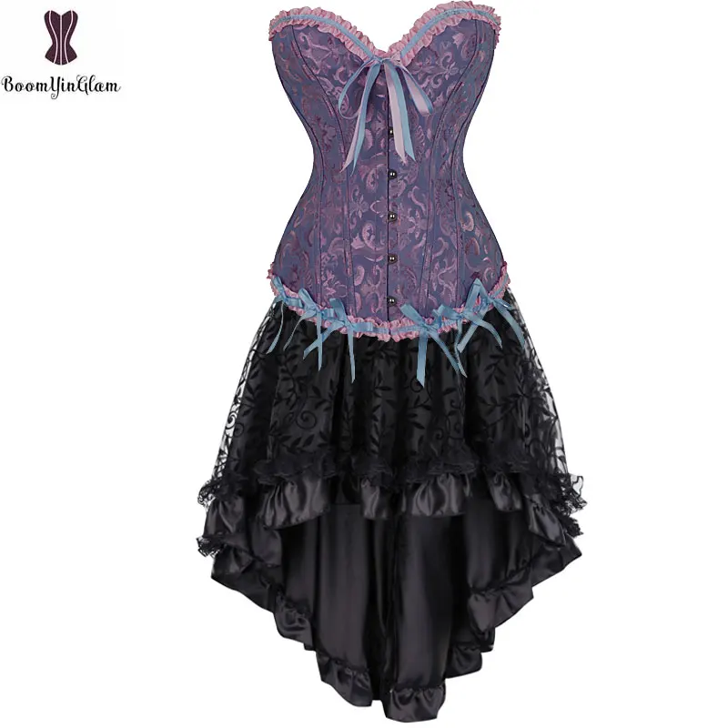 Korsett Kleid Anzug Bustier Top & Rock Retro Vintage Cosplay Burlesque Plus Größe Frauen Kostüm Steampunk Gorset Set Sexy Clubwear