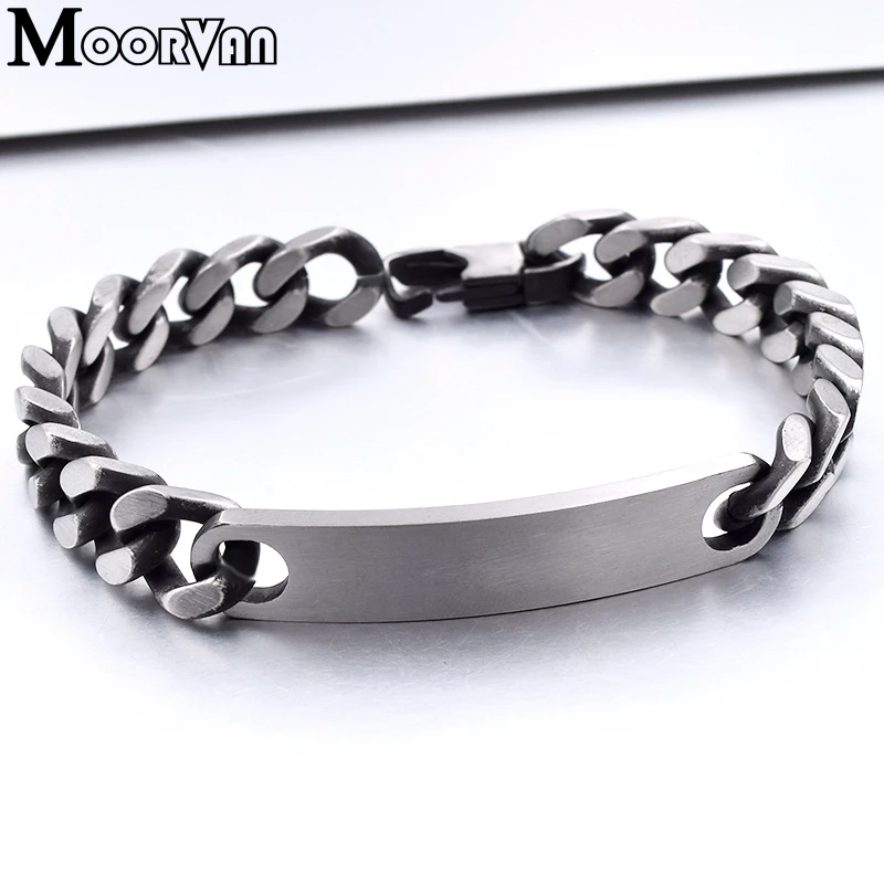 Moorvan new arrival men's gift vintage old style ID Bracelet Stainless Steel Hiphop Chain 2019 Boyfriend Jewelry 9MM Wide VB410