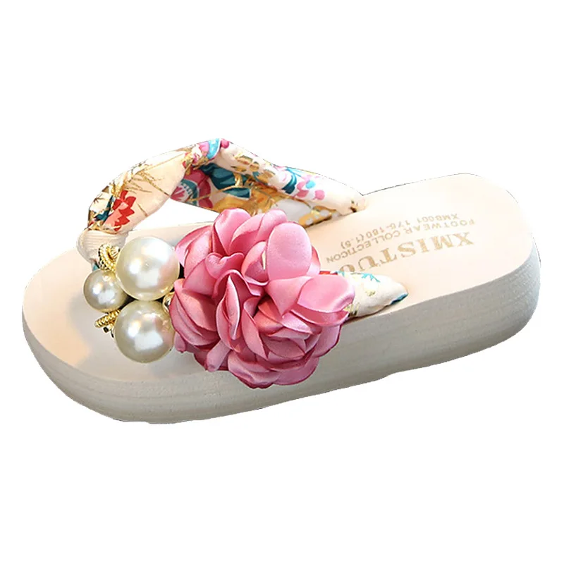 Chanclas antideslizantes para niños y niñas, zapatos de playa a la moda, sandalias de pellizco, zapatillas de flores para mujer, novedad de verano