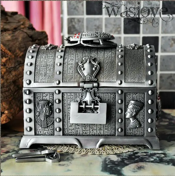 Egyptian style treasure chest with lock 2 layers vintage jewelry box carrying case trinkets packaging cosmetic storage box Z058