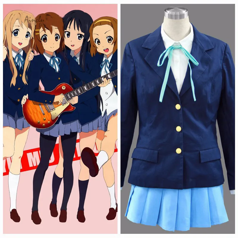 

Ainclu FreeShipping K-ON! Anime Sakuragoaka Girl's High School Uniform Blue Skirt Halloween Cosplay Costumes Customize plus size