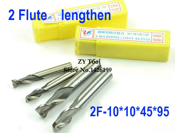 High Quality 5pcs Extended End Mill 10mm Two 2 Flute HSS & Aluminium End Mill Cutter CNC Bits, 10*10*45*95mm