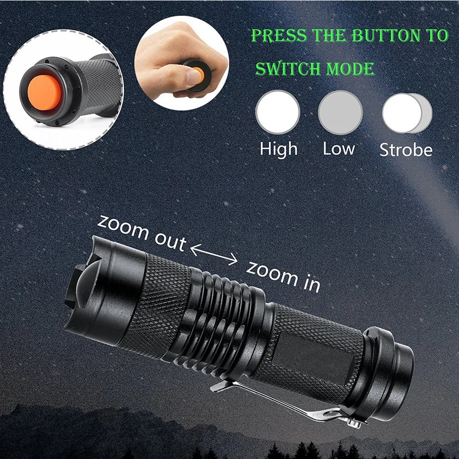 Mini LED Flashlight 1000LM Q5 LED Torch 3 Mode Waterproof Adjustable Focus Zoom Flash Light Lamp use 14500 or AA battery