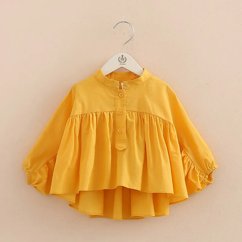 2024 Spring Autumn 2 3 4 6 8 10 Years Children Mandarin Collar Cotton Solid Color Long Sleeve School Kids Baby Girl Blouse Shirt