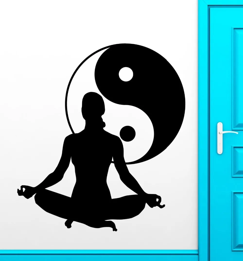 New Arrival Girl Yoga Vinyl Decal Zen Meditation Health Yin Yang Tai Chi Wall Sticker Window Glass Shop Decoration