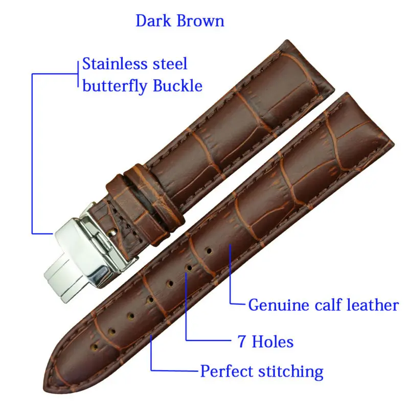 MAIKES Genuine Leather Watch Band Polishing Folding Clasp Watch Strap 18mm 20mm 22mm  Men&Women Watchband For Casio