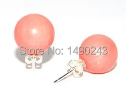 Pink Natural Round Coral Earring With 925 Sterling Silver Stud