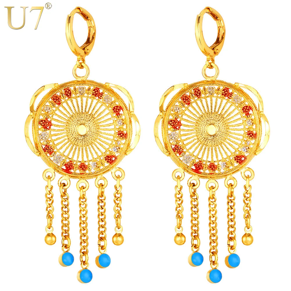 U7 Tassels Long Earrings For Women Jewelry Wholesale Gold Color Trendy Drop Earings Fashion Jewelry Indian Style E726 QC24