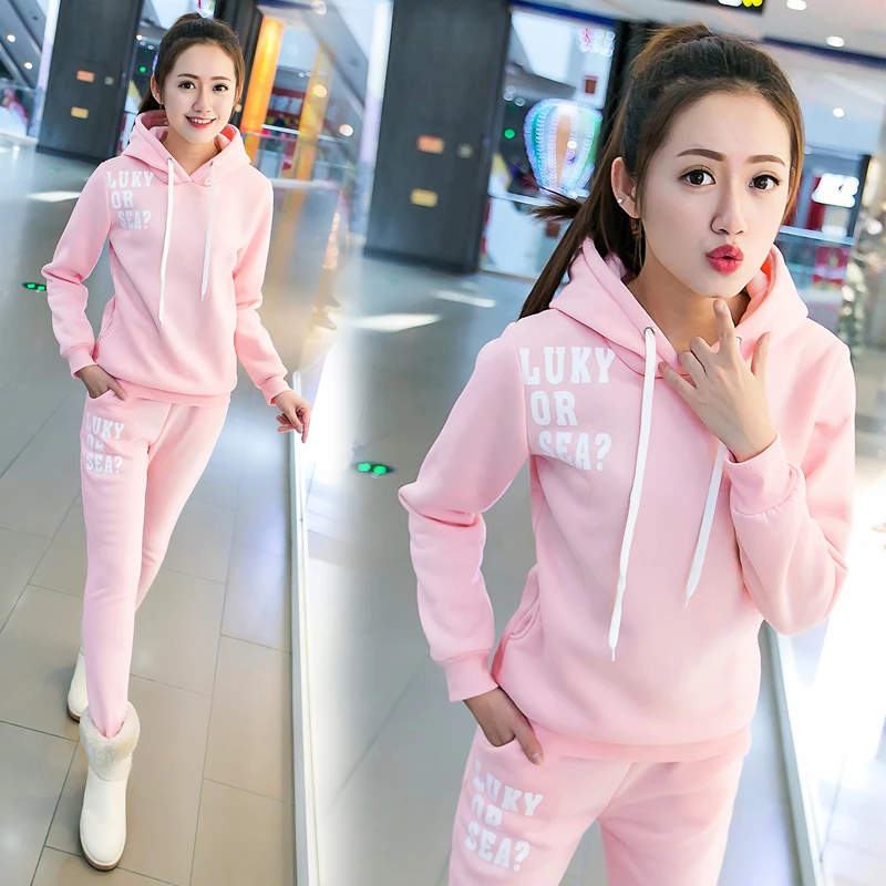 

Autumn winter women's sport fleece Hooded cotton Hoodies pants suit mujer long-sleeved Sweatshirts Tracksuit Exercise sets