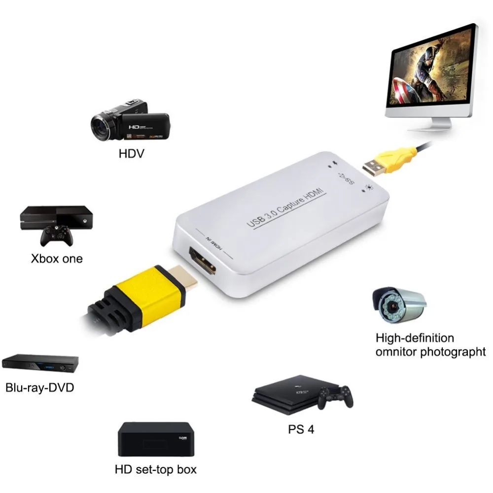 USB Game Capture Card , HD To USB Dongle Full HD 1080P Video Audio Grabber Adapter Converter