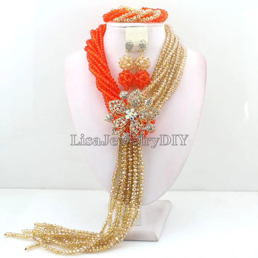 

Charming Nigerian Wedding Bridal Indian Beads Jewelry Sets African Crystal Beads Jewelry Sets HD3689