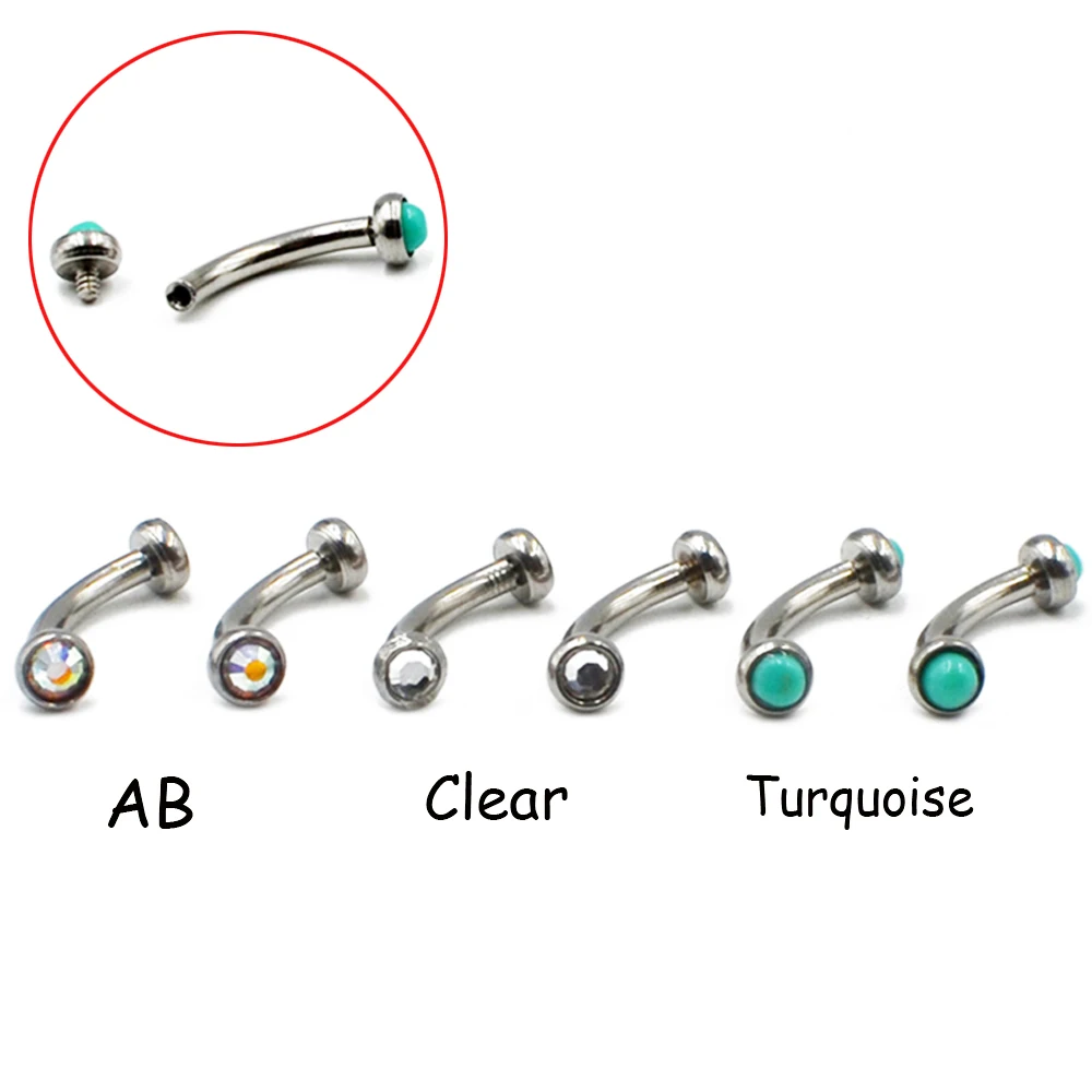 1PC Surgical Steel Internally Thread Eyebrow Ring Cartilage Tragus Earring Flat CZ Gem Stone Body Jewelry Piercing 16g