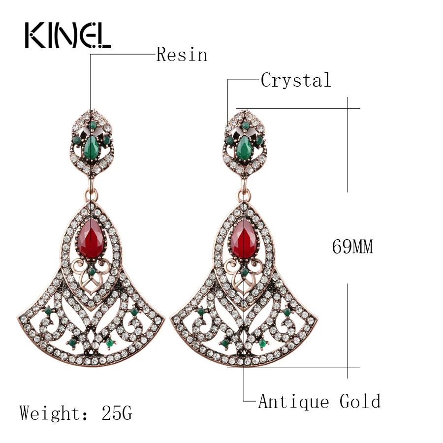 Luxury Big Earrings For Women In Drop Earrings Turkish Style Ancient Gold Color Party  Accessories Crystal Vintage Jewelry