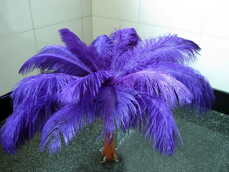 Free shipping 100 PC beautiful natural purple  ostrich feathers 30 to 35cm / 12 to 14 inches