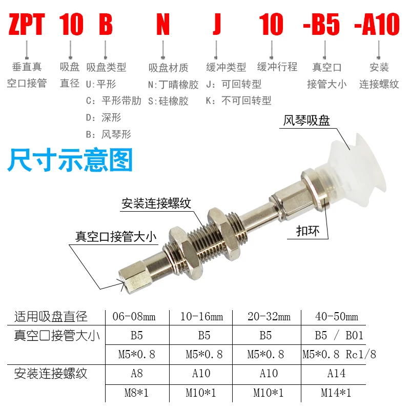 Indsutrial Vacuum Pad Pneumatic Vacuum Chuck ZPT10BNJ10-B5-A10 ZPT10BNJ20-B5-A10  ZPT10BNJ30-B5-A10  ZPT10BNJ40-B5-A10