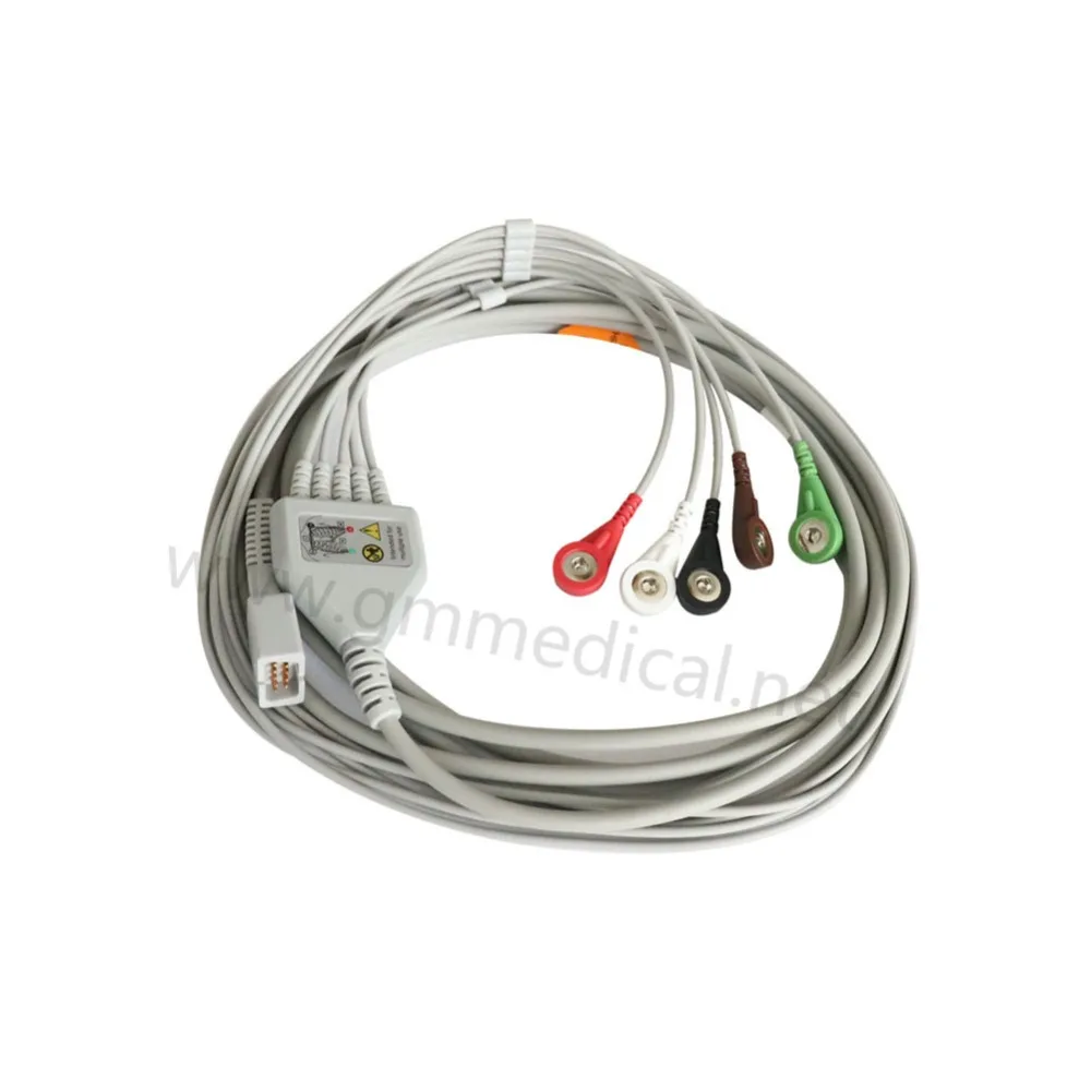 

Compatible with MEK MP1000, MP600, MP500,One Piece ECG Patient Cable with 5-Lead Leadwires Snap for Patient Monitor.