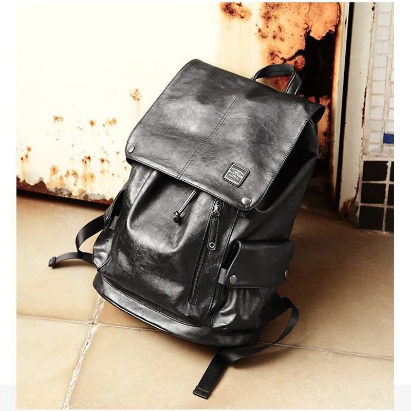 Luxury Leather Brand Crazy Horse Men Backpack Vintage Solid School Bag Black Casual Big Man Laptop Backpack Travel Bags