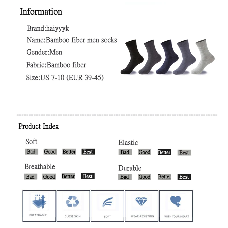 Neue Bambus Faser Männer Socken Klassische Deodorant Business Marke Crew Socken Männer Hohe Qualität Casual Kompression Socken 5 paare/los