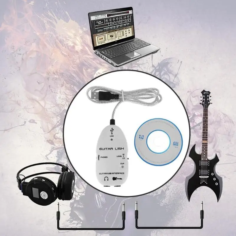 Interfaz de audio Guitar to USB Sound Player Sound Card Effector Interface Link Audio Cable External Sound Card