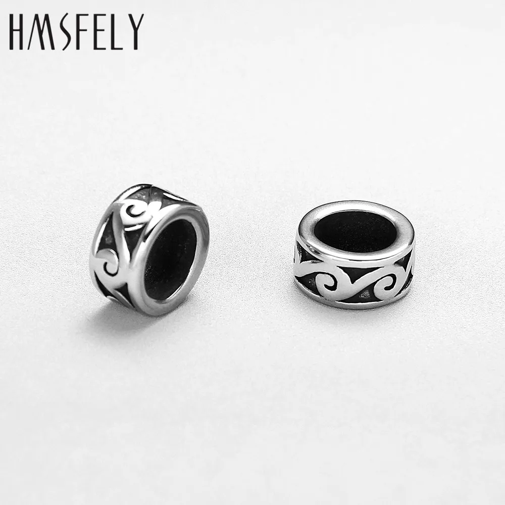 HMSFELY Stainless Steel Cloud Pattern Ring Beads For DIY Leather Bracelet Jewelry Making 8mm Hole Size Accessories Bead 5pcs/lot