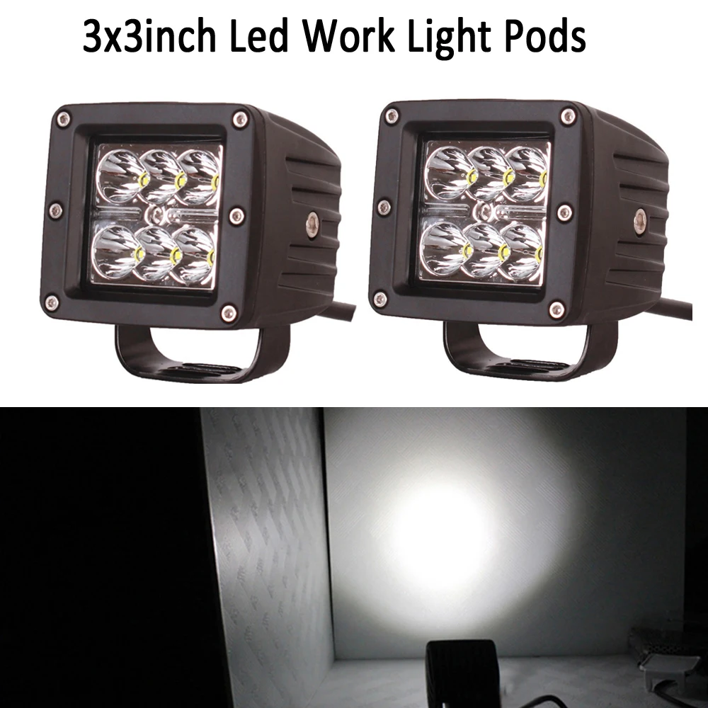 2pcs 3 Inch 24W Spot LED Pods LED Work Light Off Road Driving Lights Square LED Light Bar Waterproof Fog Lights for Truck ATV