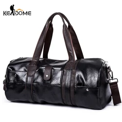 Bolsa de esportes cilíndrica de couro PU macio para homens, bagagem de ombro, academia, ioga, fitness, preto, marrom, esporte, masculino, XA594WD