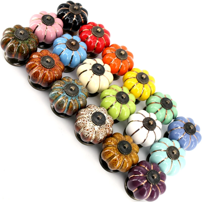 1x Vintage Ceramic Pumpkin Cabinet Knobs, Drawer Dresser Door Knobs Pulls Handles with Screws for Kitchen, Cabinets, Cupboard