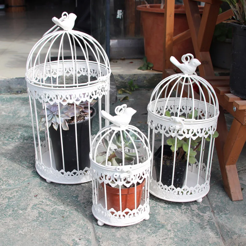 Modern iron wrought metal birdcage white small middle Sets large bird cage decoration hanging flowerpot succulent plants