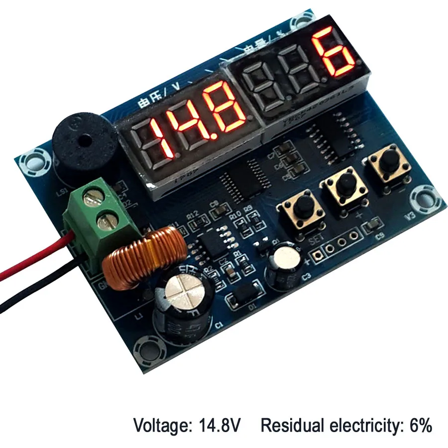 Battery residual power + current voltage display module cell voltage display with low power alarm function