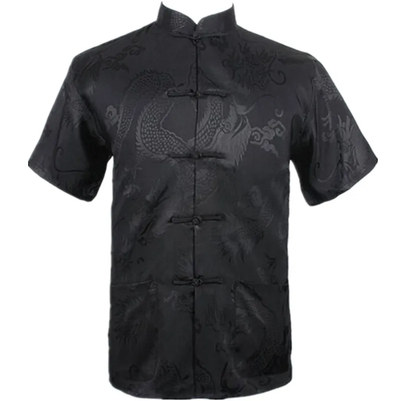 

Темно-синяя китайская мужская летняя рубашка для отдыха Высококачественная шелковая рубашка из искусственного шелка кунг-фу тай-чи размера плюс M L XL XXL XXXL M061305