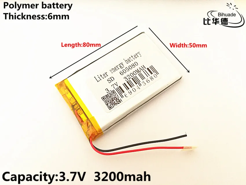 2 cái/lốc 3.7 V 3200 mAh 605080 PLIB polymer lithium ion/Li-Ion pin cho Tất Cả các loại của các sản phẩm điện tử là phổ quát