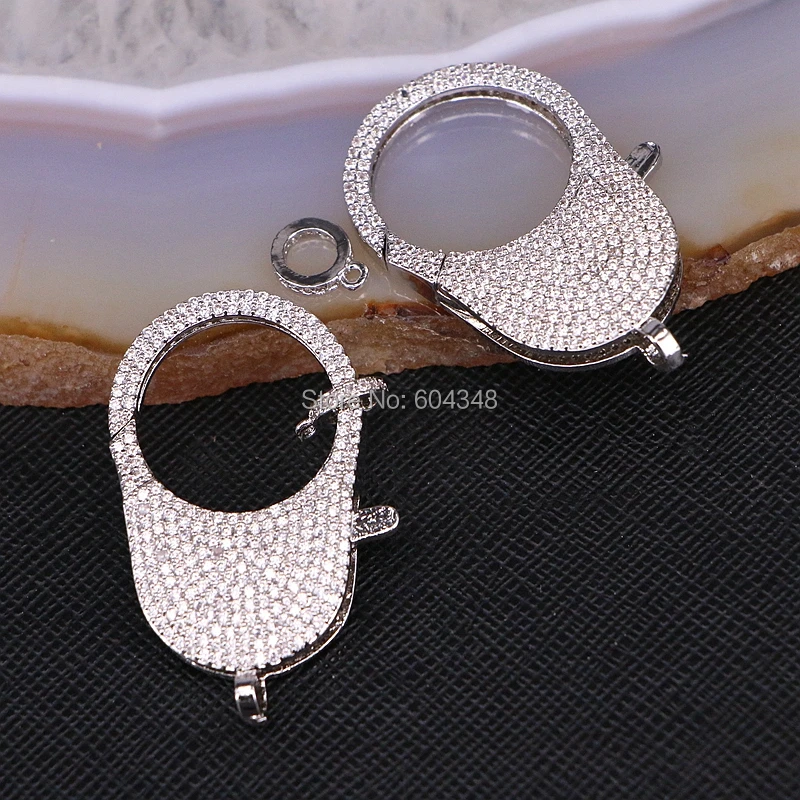 

5PCS ZYZ180-9212 Clear CZ Micro Pave Copper Lobster Clasp Silver Color Lobster Clasp 24 * 41 mm