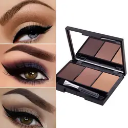 Hot Sale 3 Colors Professional Kit Long Lasting Eyebrow Powder Shadow Palette With Soft Brush And Mirror