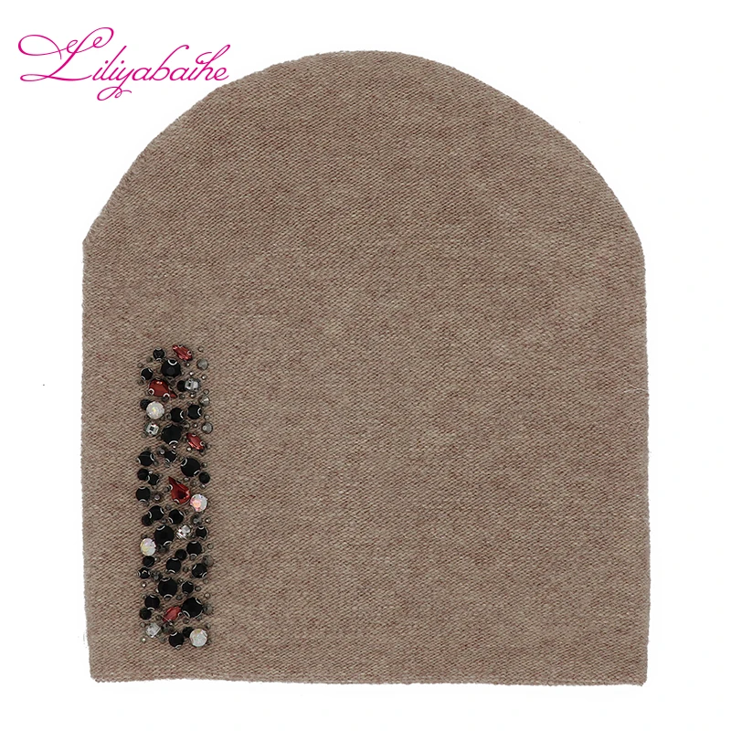 LILIYABAIHE Women Autumn And Winter Hat angora Knitted Skullies Beanies Cap Colored vertical strip diamond decoration hats