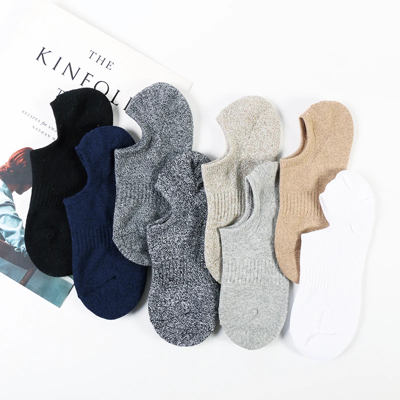 

DONG AI 8 Pairs Men Half Terry Boat Socks Loafer Liner Low Cut Cotton Invisible Solid color Casual Silicone Non-slip Terry Socks