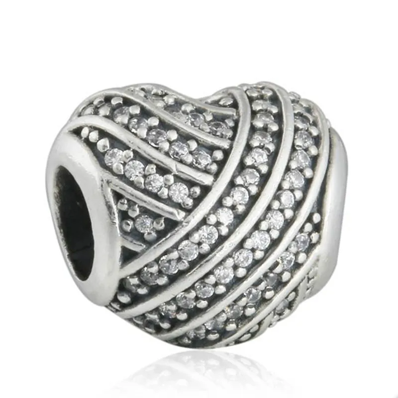 

New Original 925-Sterling-Silver Pave CZ Love Lines Heart Charm Beads For Jewelry Making Fit Pandora Bracelet DIY