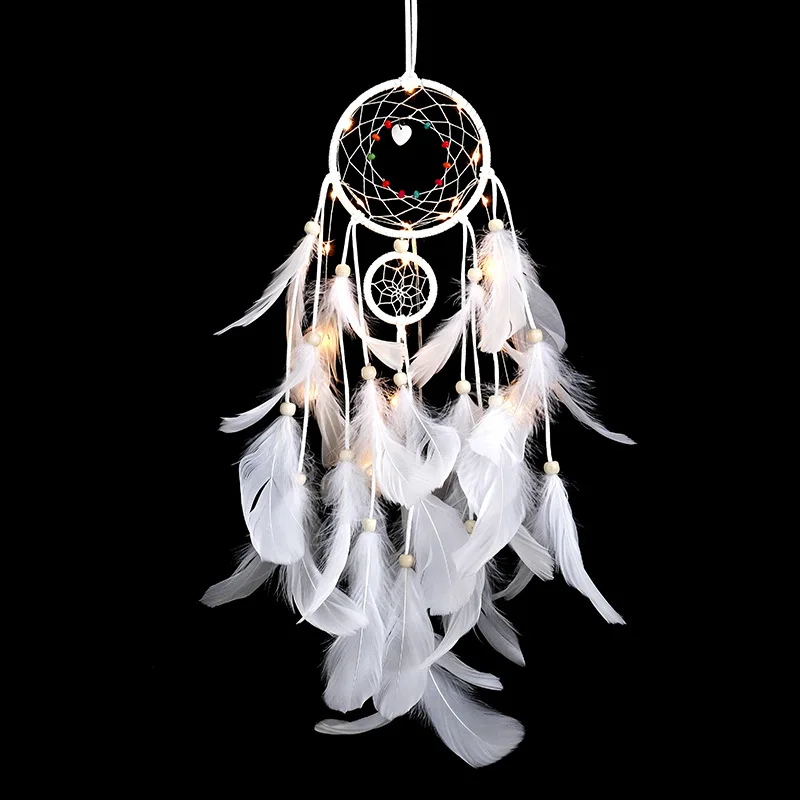 White feather two- ring Dreamcatcher feather pendant hand made gifts for students wedding decoration birthday gifts