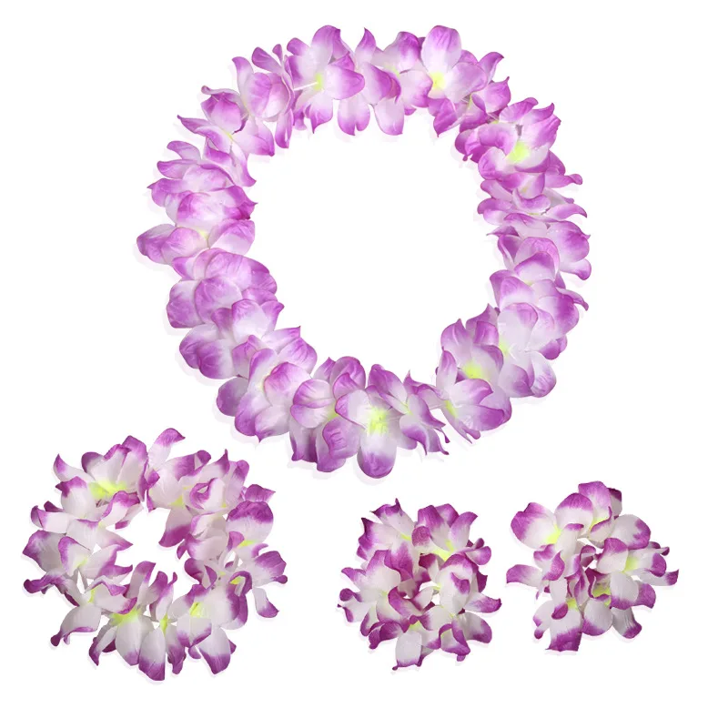 Hawaiian Leis Flower Garland Colorful Necklace Headband Bracelets Ladies Beach Fancy Luau Party Supplies Fun Artificial ZA1580