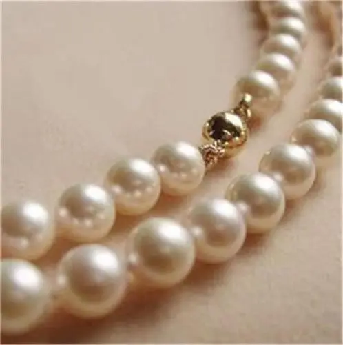 new Solid Gold CL 8-9MM White Akoya shell Pearl Necklace 18