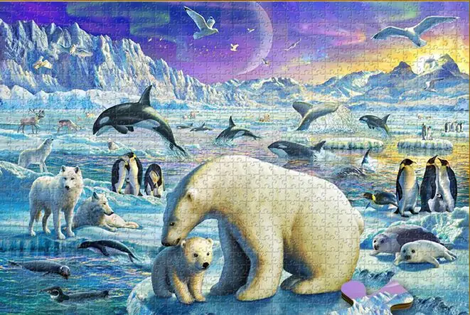 Arctic animal world The wooden puzzle 1000 pieces ersion  jigsaw puzzle white card adult children's educational toys