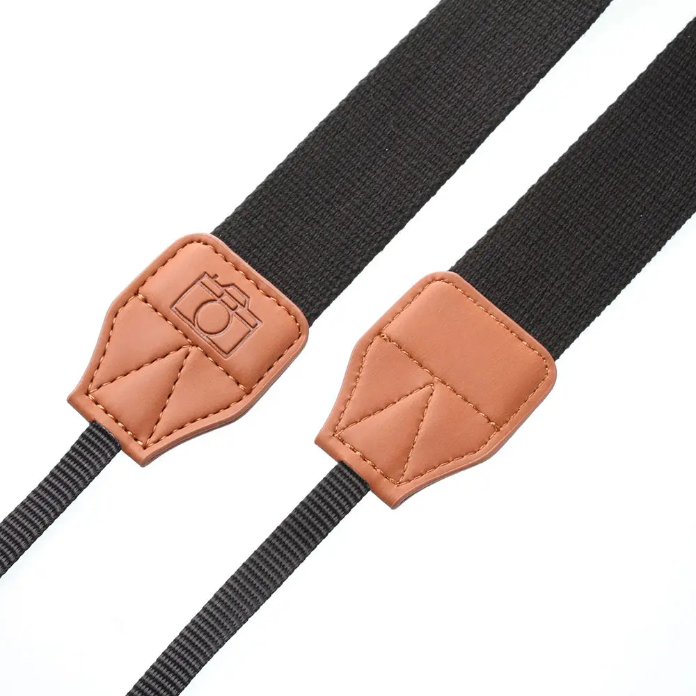 Sabuk leher bahu kamera kulit katun tali poliester hitam untuk Olympus Canon Nikon