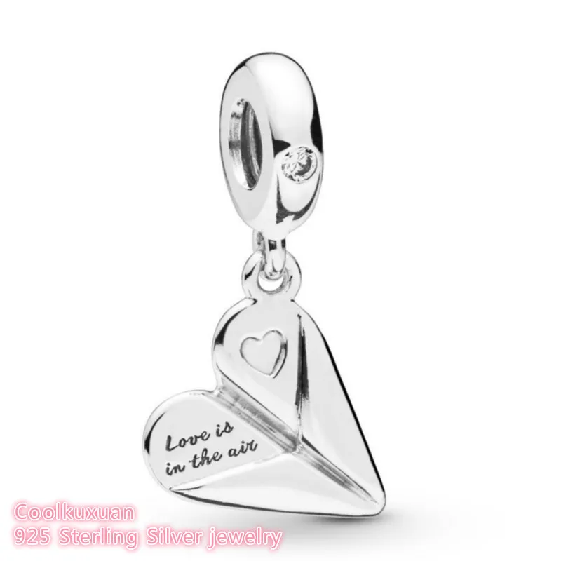 Mother's Day 100% 925 Sterling Silver Heart Paper Plane Dangle Charm beads Fits Original Pandora bracelets Jewelry Making