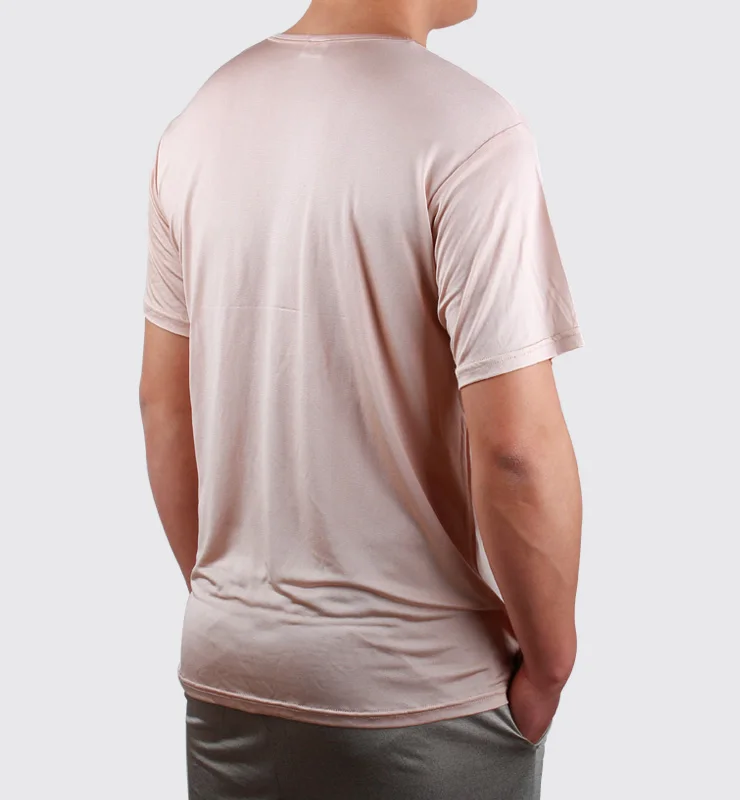 new summer 100% silk knitted o-neck short-sleeve t-shirt  man shirt male