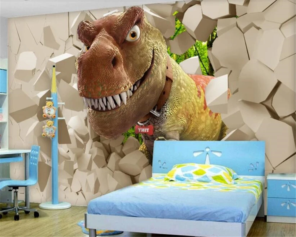 

Beibehang Custom 3d Wallpaper Mural Dinosaur Stereo Children's Room Cartoon Animal Bedroom TV Background Wall 3d Wallpaper