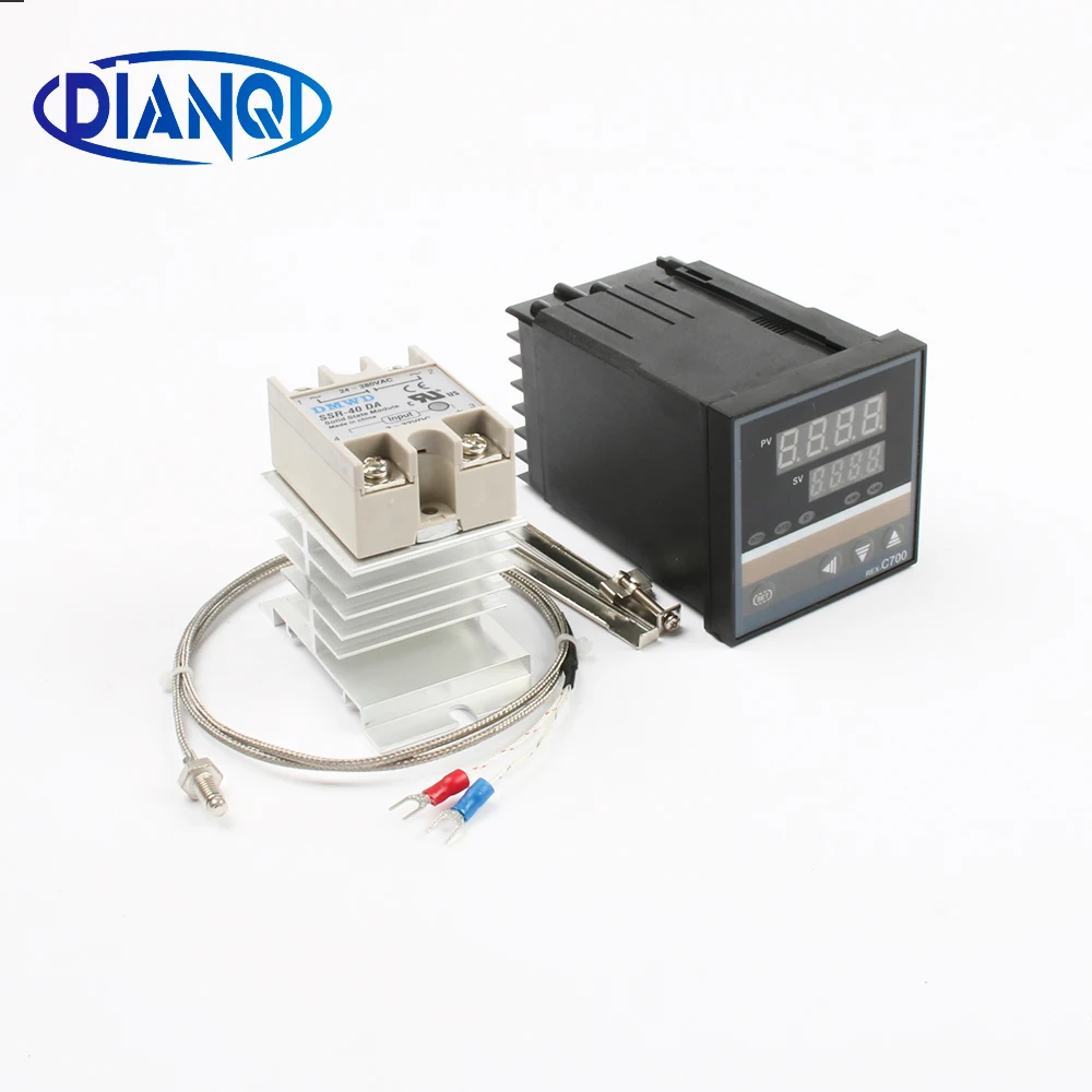 Digital PID AC REX C700 FK02-V*AN Temperature Controller 0-400C OUTPUT SSR M6 Thermocouple SSR40DA 40A Heat Sink Rex-C700