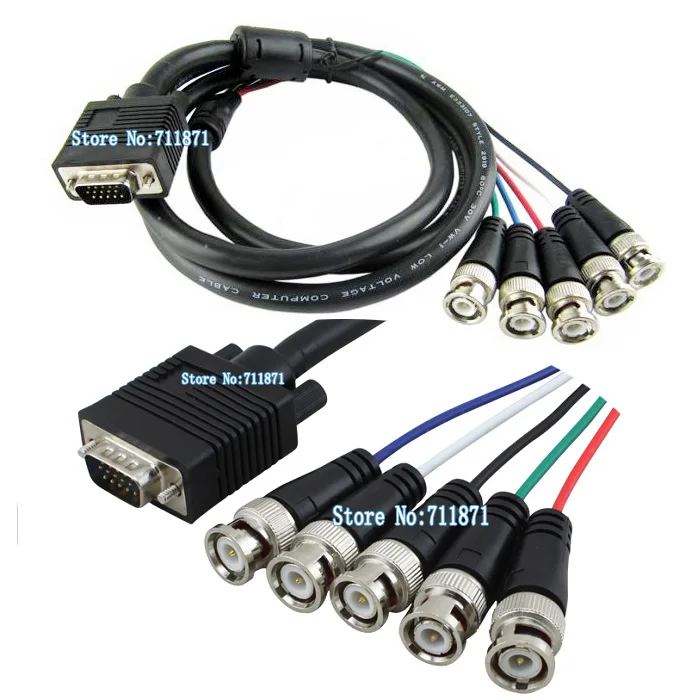 1.8M VGA to 5BNC Cable 15P D-Sub to RGBHV big screen Video Cable 15Pin D sub Video Graphics Array Male to BNC RGBHV Video Line