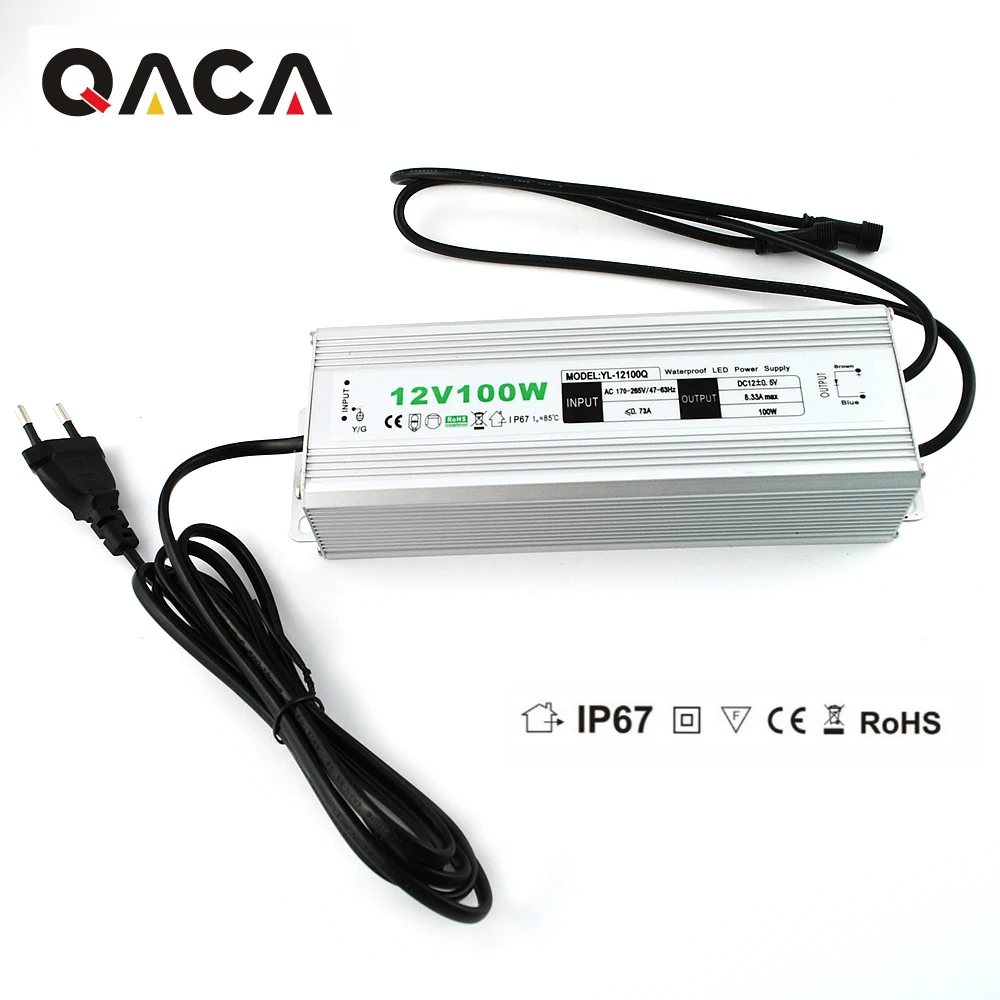 Output DC 12V 100W Waterproof IP67 LED Driver Outdoor Use AC Converter Adapter Power Supply for LED Lighting Transformer