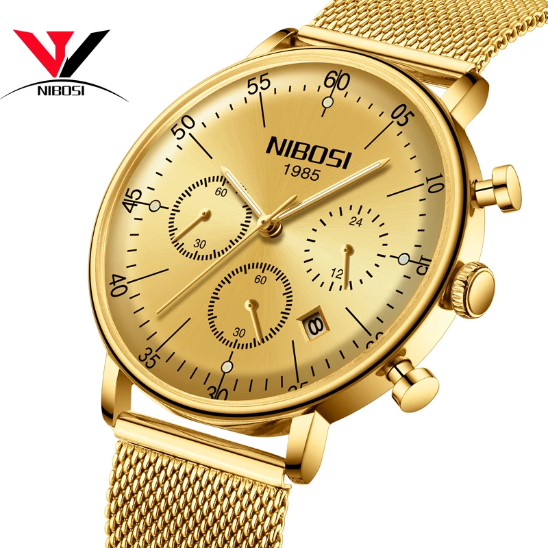 Montre Homme 2018 NIBOSI Watches Men Luxury Brand Convex Face Waterproof Mesh Strap Analog Quartz Male Clock Relogio Masculino